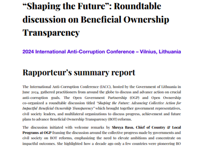 "Shaping the Future" Rapporteur's summary report of the 2024 International Anti-Corruption roundtable discussion cover image
